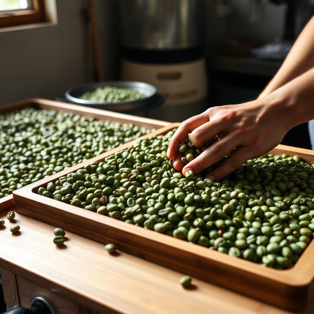 Control de calidad de café verde de exportación.