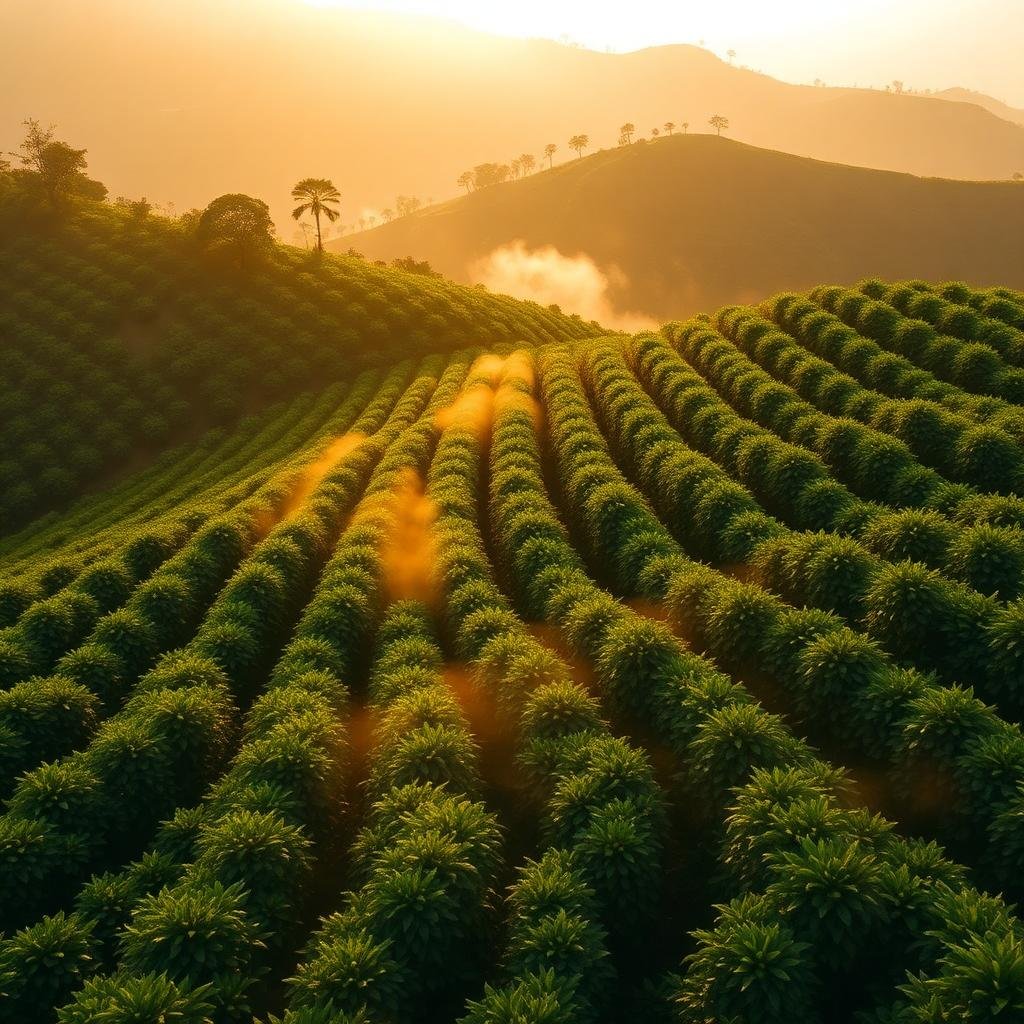 Plantación de café colombiano premium en altura.